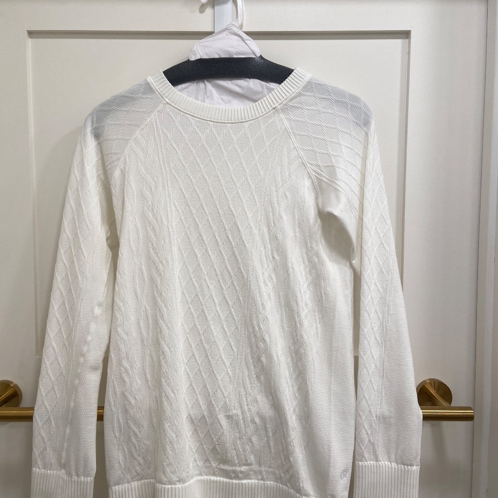 White Lulu Lemon Long Sleeve Shirt/Sweater Rest Less Ribbed Textured